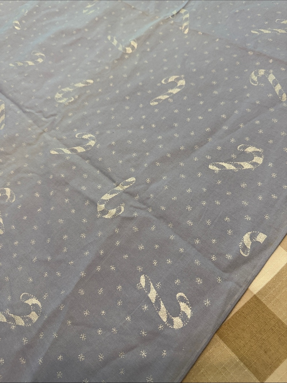 Festive Candy Cane Pattern Blue Holiday Tablecloth